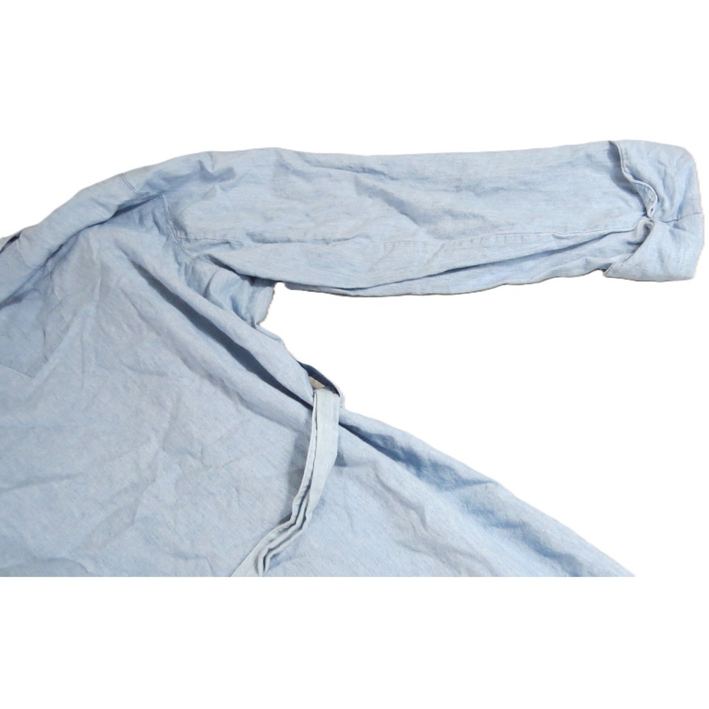 VTG 90s Club Room Robe Men M Blue Cotton Chambray Long Sleeve Bathrobe Lounge - Picture 11 of 14